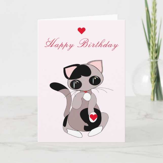 Chat avec cadeau de coeur Carte d'anniversaire ave (Devant)