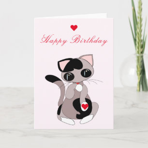 Chat avec cadeau de coeur Carte d'anniversaire ave