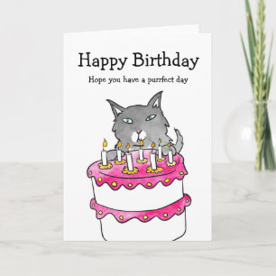 Chat avec carte d'anniversaire de gâteau