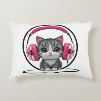 Chat avec casque coussin décoratif
