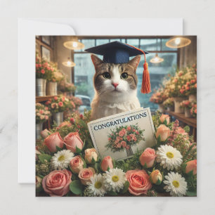 Chat avec fleur avec carte Félicitations