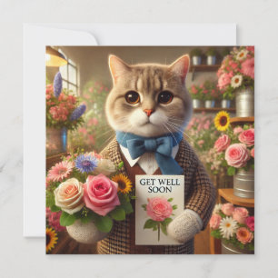 Chat avec fleur avec Get well Bion Card