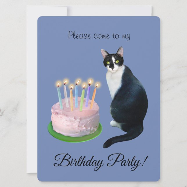 Chat avec gâteau Anniversaire Fête Invitation (Devant)