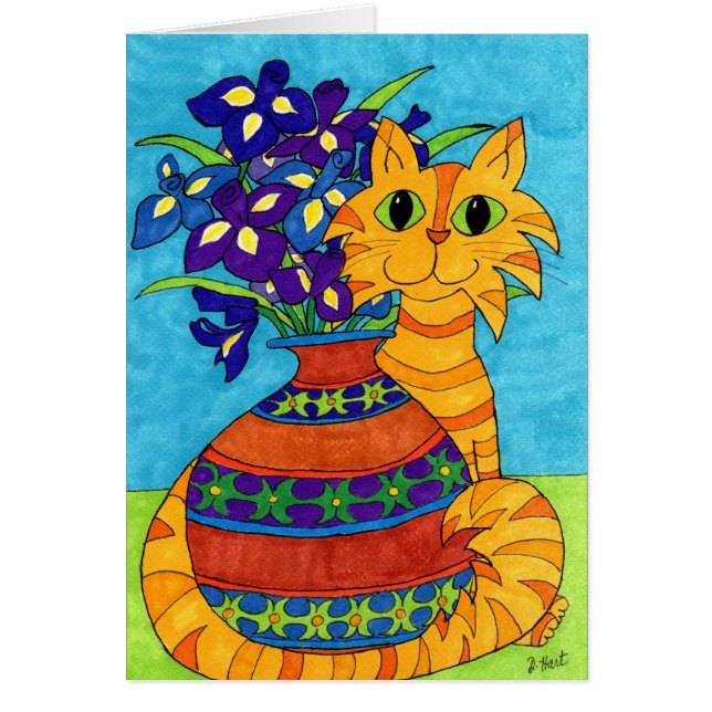 Chat avec Irises à Talavera Vase (Devant)