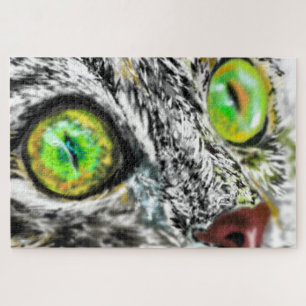 Chat avec les yeux verts Puzzle cadeau