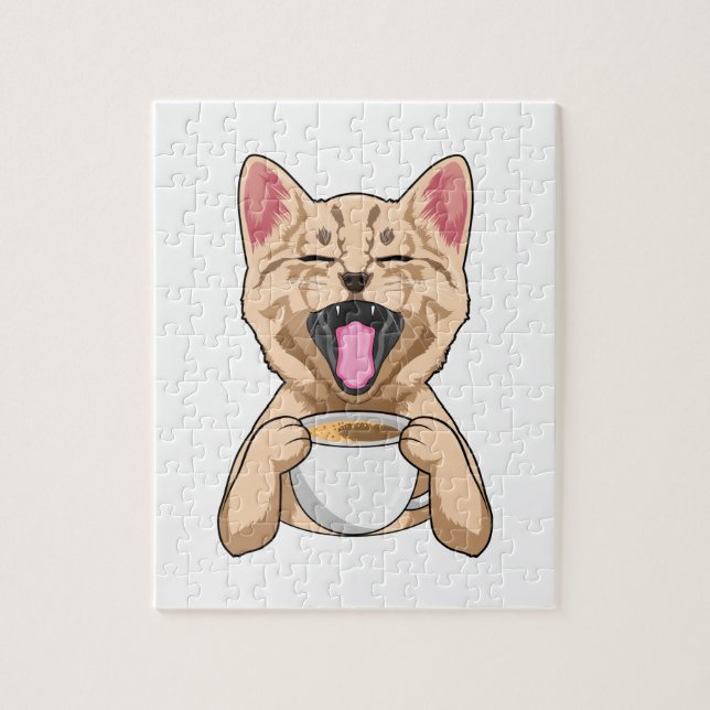 Chat avec tasse de café puzzle puzzle (Vertical)