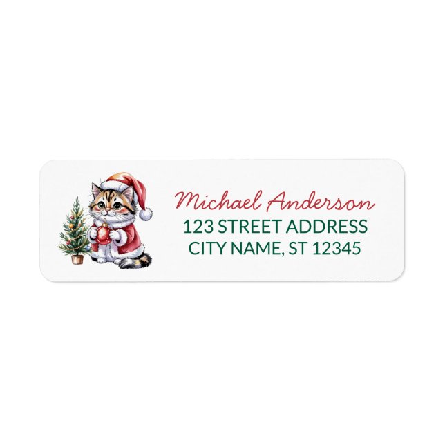 Chat avec un chapeau de Père Noël Étiquette d'adre (Devant)