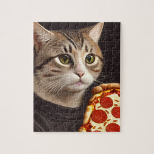 Chat avec un puzzle de pizza