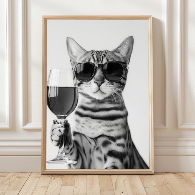 Chat Bengal buvant du vin, décoration murale, noir (Créateur téléchargé)
