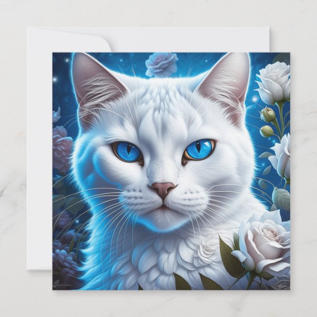 Chat blanc aux yeux bleu clair Floral (Devant)
