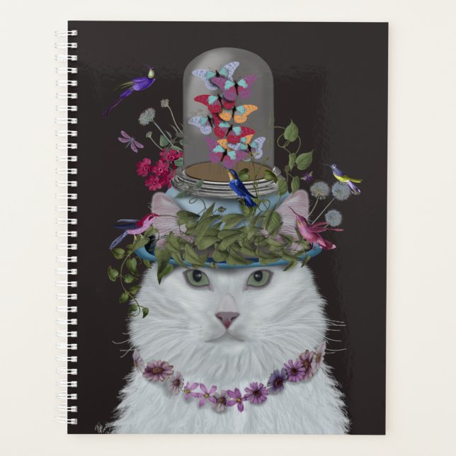 Chat blanc avec cloche papillon (Devant)