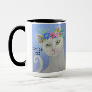 Chat Blanc Avec Couronne De Fleurs 2 Mug
