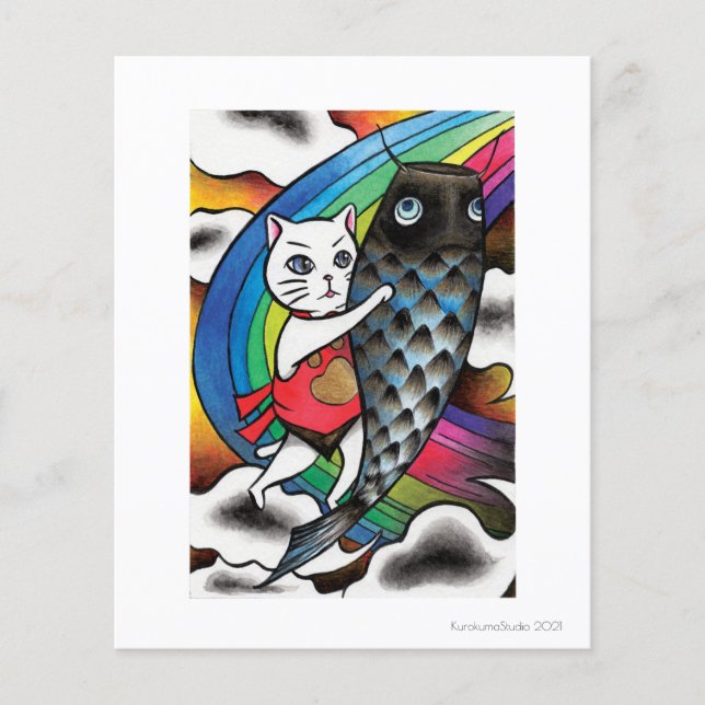 Chat blanc avec une carpe (Devant)