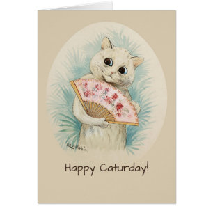 Chat blanc avec ventilateur CC0134 Louis Wain