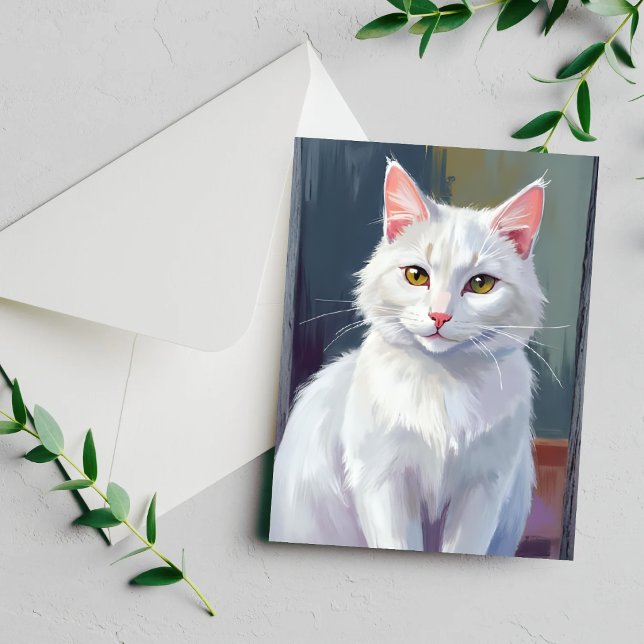 Chat Blanc | Carte de peinture d'animal de compagn (Créateur téléchargé)
