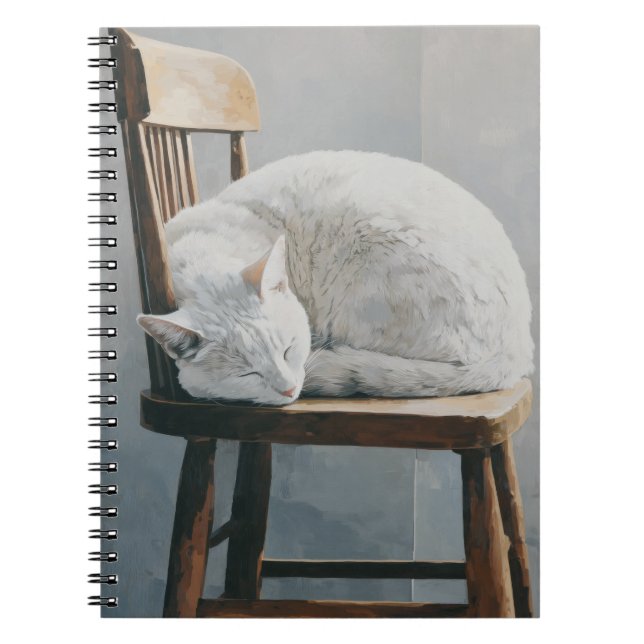 Chat blanc Cosy Chaise en bois Carnet (Devant)
