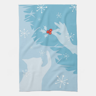 Chat blanc & Holly, bleu glace, serviette de thé