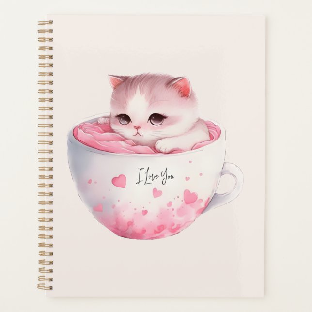 Chat blanc-rose mignonne dans une tasse de thé (3) (Devant)