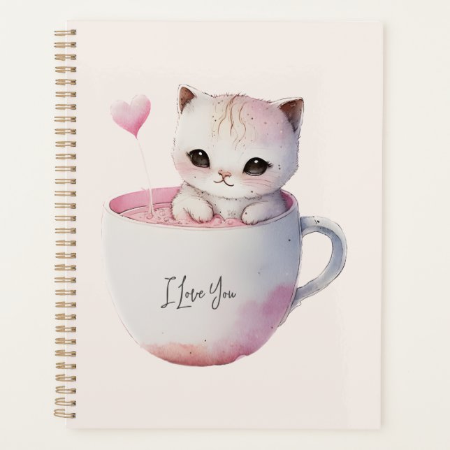 Chat blanc-rose mignonne dans une tasse de thé (4) (Devant)