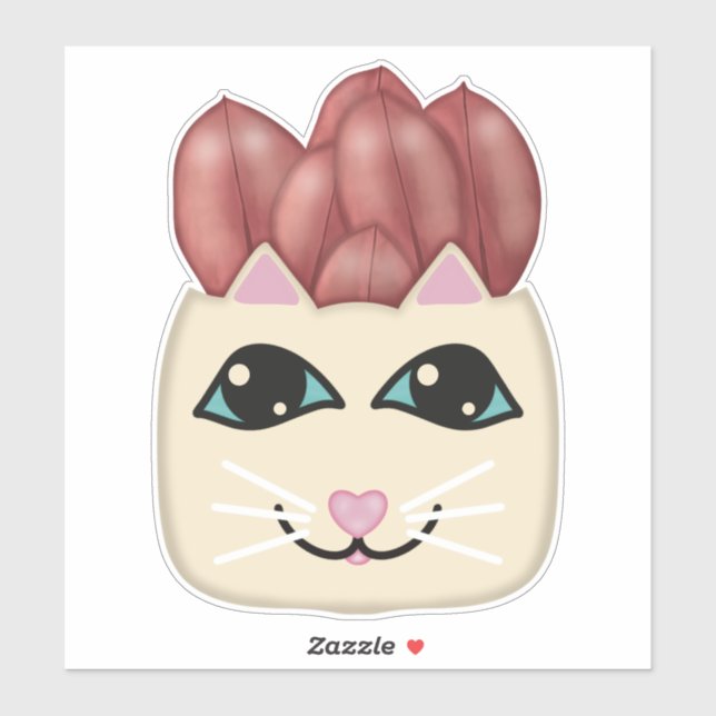 Chat blanc Sticker Plante en caoutchouc rouge de c (Feuille)