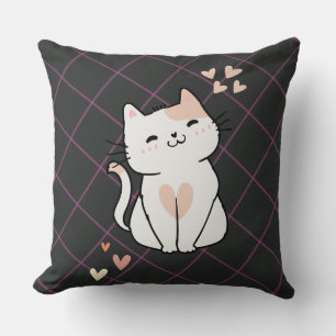 Chat blanc super mignon avec Coeur Lancer Oreiller