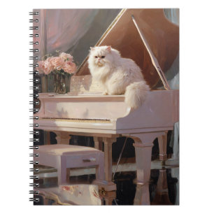 Chat blanc sur Carnet Spiral Piano Rose