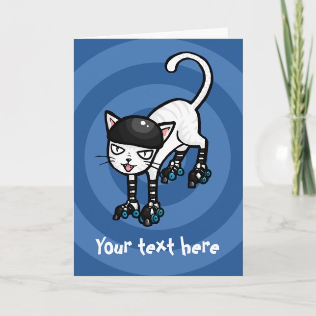 Chat blanc sur rollerskates modèle personnalisable (Devant)