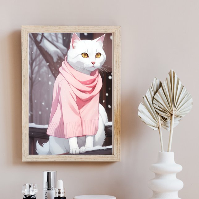 Chat blanc tenue rose décoration murale manga auto (Créateur téléchargé)