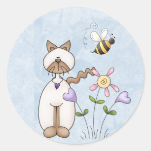 Chat blanc Whimiscal avec Stickers Fleurs