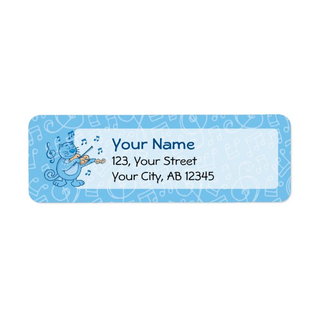 Chat bleu avec Étiquette violon (Devant)