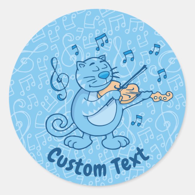 Chat bleu avec Sticker rond classique violon (Devant)