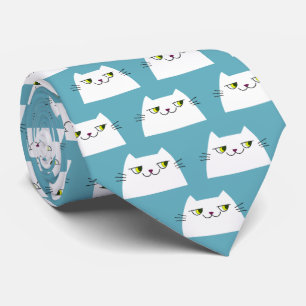 Chat bleu cravate drôle motif chat blanc mignon