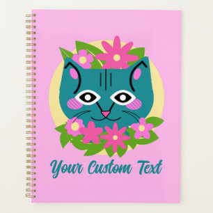 Chat bleu personnalisable avec fleurs roses