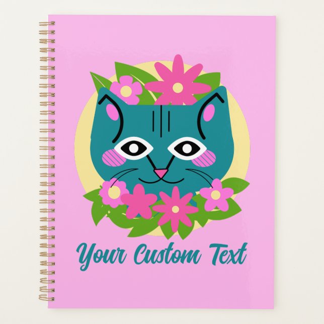 Chat bleu personnalisable avec fleurs roses (Devant)