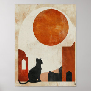 Chat Bohème Silhouette Déco Minimaliste Soleil A