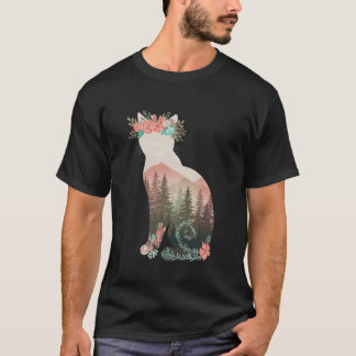 Chat Boho Plantes Tshirt Femmes Fille Hommes Fleur