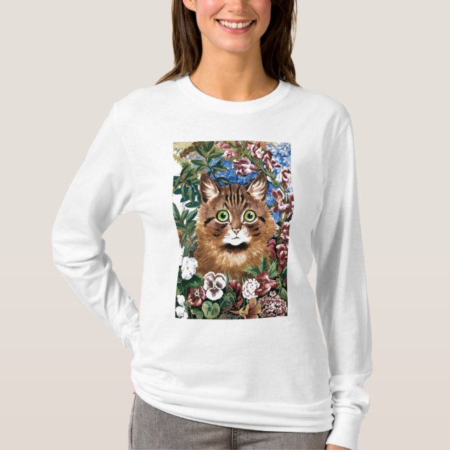 Chat Brown parmi le T-shirt de fleurs (Devant)