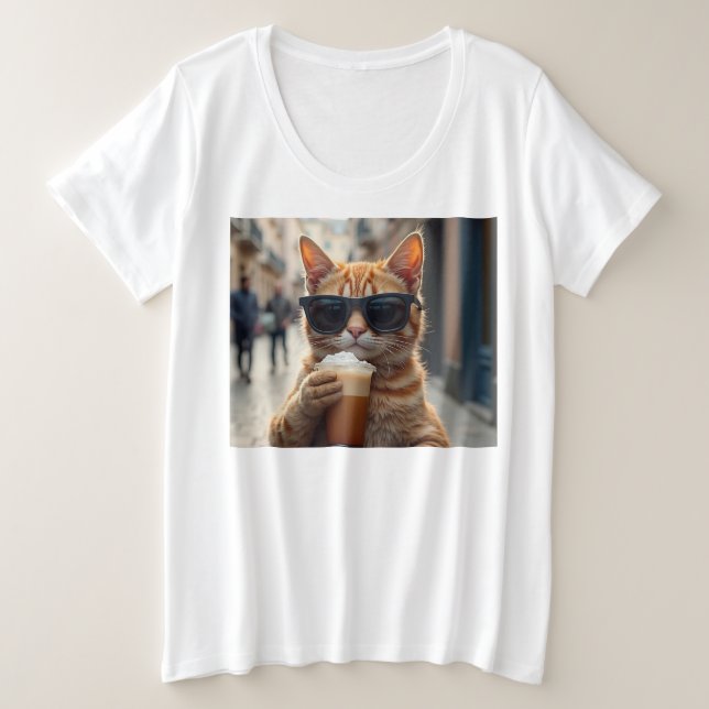 Chat buvant du café dans une rue (Design devant)