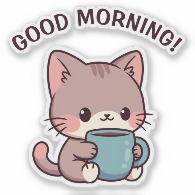 Chat Café du Matin – Autocollant Adorable pour les (Devant)