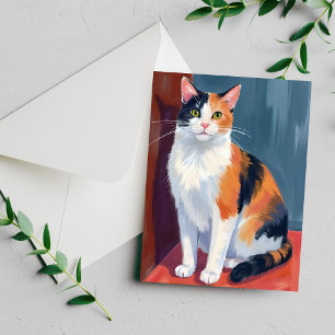 Chat Calico   Carte de chaton joli aquarelle Chat 