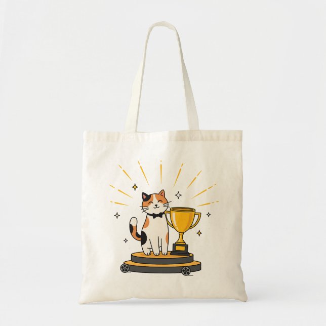 Chat Calico Gagne un Trophée - Sac Cabas (Devant)