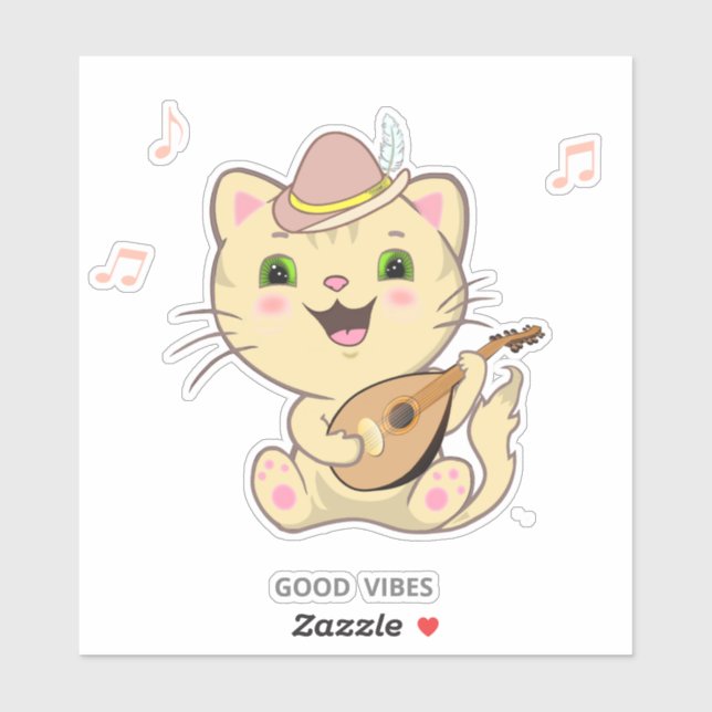 Chat Caramel Rouquin Musical Douillet Autocollant (Feuille)