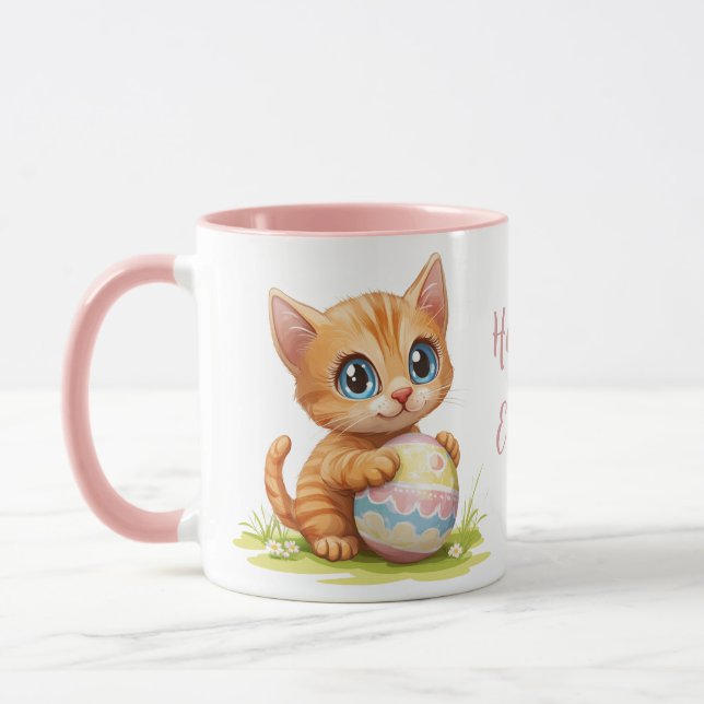 Chat caricature mignonne serrant la Mug d'oeufs de (Gauche)