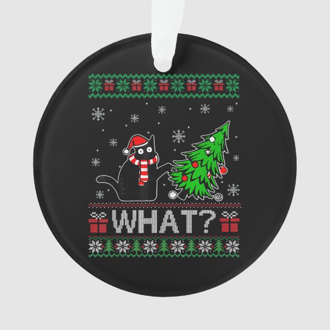 Chat Ce Chat Noir Drôle Poussant Arbre De Noël (devant)