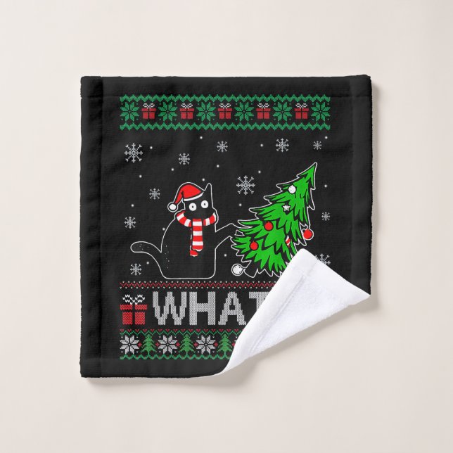 Chat Ce Chat Noir Drôle Poussant Arbre De Noël (Gant de toilette)
