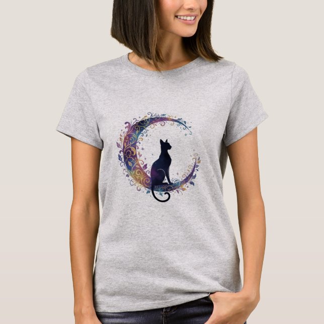 Chat céleste mystique & T-shirt d'art de lune croi (Devant)