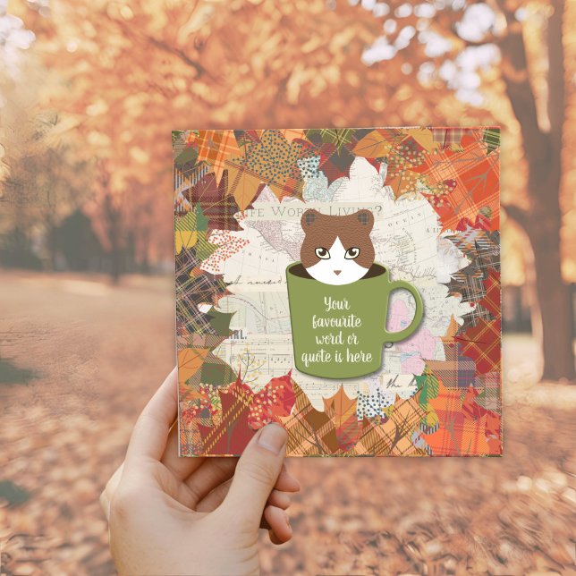Chat Chat Chat Plat Carte de remerciements (Fall Break Cat Thank you Card in a hand of the forest.)