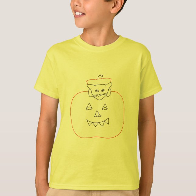 Chat, chaton dans un dessin citrouille t-shirts (Devant)