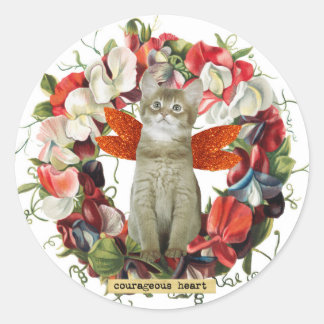 Chat chaton vintage style fleurs autocollant