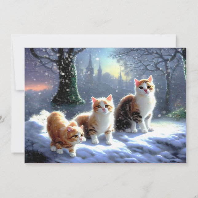 Chat, Chats dans la neige Carte de Noël (Devant)